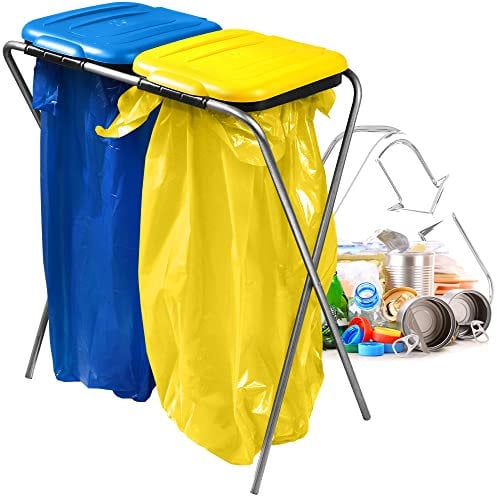 KADAX Porte-Sac Poubelle pour Interieur et Exterieur, Support Pratique pour Les Sacs de Recyclage d'une Capacité de 120L (Double: Jaune et Bleu)