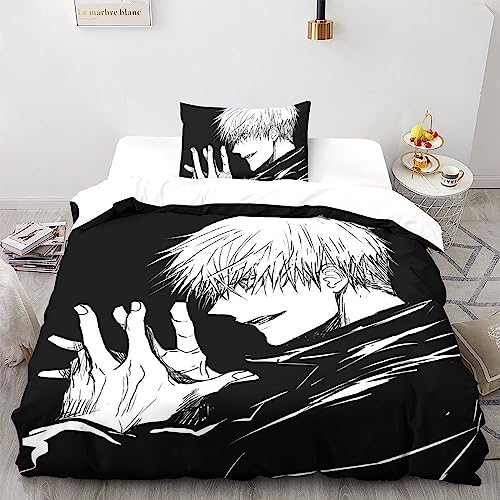 UKALOU Jujutsu Kaisen Gojo Satoru Bettwäsche 3 Teilig Bettwäsche Set Mit Reißverschluss Bettbezug Und Kissenbezug Für Erwachsene Teenager Kinder Single(135x200cm)