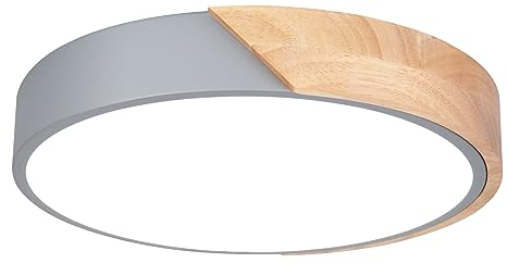 LIGKIN LED Deckenlampe Holz 24W Deckenleuchte Rund 30cm Kaltes Weiß 6500K Durchmesser Modern Küchenlampe Lampe Wohnzimmer für Balkon Flur Babyzimmer Schlafzimmer Esszimmer (Grau)