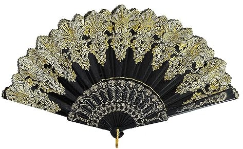Tadipri Handfächer Faltventilator Fan Orientalischer Tuch Stoff Fan Für Tanz, Party,DIY, Haus Wand Dekoration Handfächer Für Eine Abkühlung Im Sommer, Für Hochzeiten Und Fasching (Schwarz)