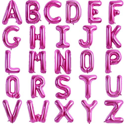 TONIFUL 52 Stück 16 Zoll Rosenrote Buchstabe A-Z Ballons Rosa Benutzerdefinierte Phrase Mylar Folie Alphabet Erstellen Sie Ihr Eigenes Banner für Geburtstag Jubiläum Feier Graduierung Party Supplies
