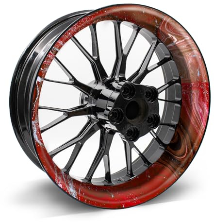 4-teiliges Felgenbettaufkleber Set für 17 Zoll Felgen Komplett Dekor Folie für Motorrad Felgenrandaufkleber selbstklebend wasserfest uv-beständig MR021 (06-04 Marmor Rot)
