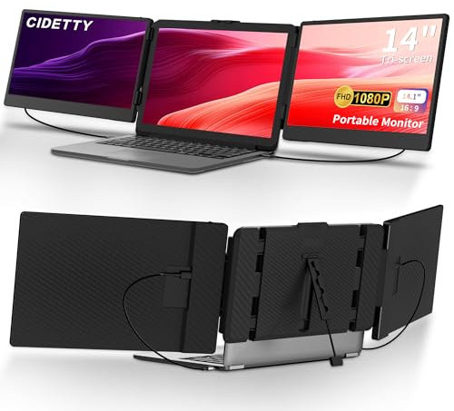 CIDETTY - Extensor de visualización para portátil, visualización ultradelgada FHD 1080P IPS de 14 Pulgadas, Monitor portátil HDMI/USB-C Plug-Play para portátil, Altavoces Integrados (Mac, Win,