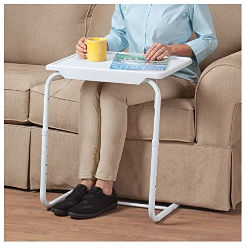 Table de Plateau TV Blanche, Tables de Plateau de télévision Pliantes sur lit et canapé, Table de Plateau de télévision réglable pour Ordinateur Portable avec 6 réglages de Hauteur et 3 Angles d'