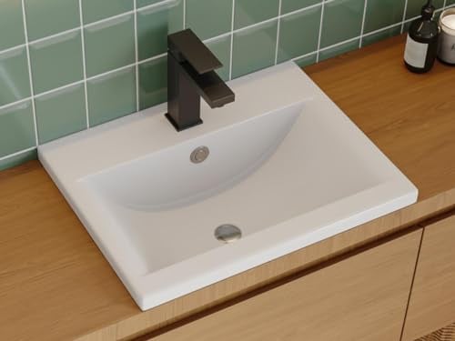Rechteckiges Halbeinbauwaschbecken aus Keramik - 51,5 cm - Weiß - YASMAC II