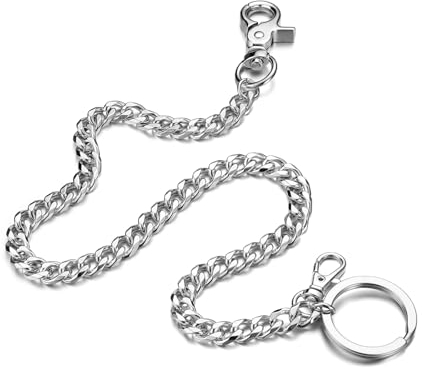 BOSHIYA Schlüsselkette Hosenkette Herren Edelstahl 44cm Lang Geldbörse Kette Silber Schlüsselanhänger Kette mit Karabiner und Schlüsselring für Geldbörse Portemonnaie Schlüssel, 1 Pack