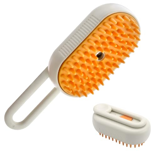 APOMOONS DampfbüRste für Hunde Katze, HundebüRste KatzenbüRste mit Dampf,3-In-1 Katzen Hund DampfbüRste, Water Brush Katze Hunde,Katzen Hunde DampfbüRste, Steamy Pet Brush,Katzenkamm mit Dampf (Gelb)