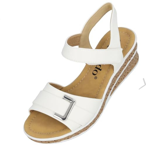 Palado Damen Keilsandalen Vemlu - modische Sandaletten mit Absatz - Elegante Sandalen für Frauen - bequeme Sommerschuhe Weiß UK9 - EU42