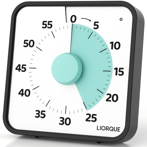 LIORQUE Minuteur visuel de 60 minutes pour enfants et adultes, grand compte à rebours visuel de 19,1 cm pour salle de classe, bureau, compte à rebours avec dos magnétique, minuterie Pomodoro pour