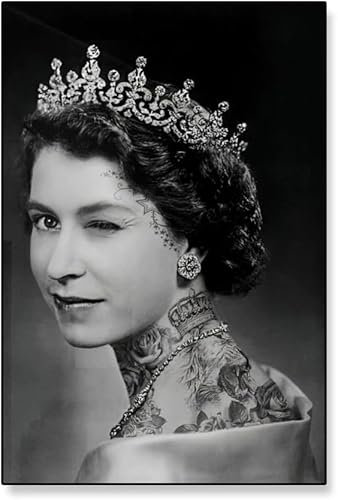 Zchdk Yhdesh Queen Elizabeth II Poster und Drucke Queen Elizabeth II Portrait Leinwand Gemälde Schwarz Weiß Wandkunst für Heimdekoration, Bild, 40 x 60 cm x 1, ohne Rahmen