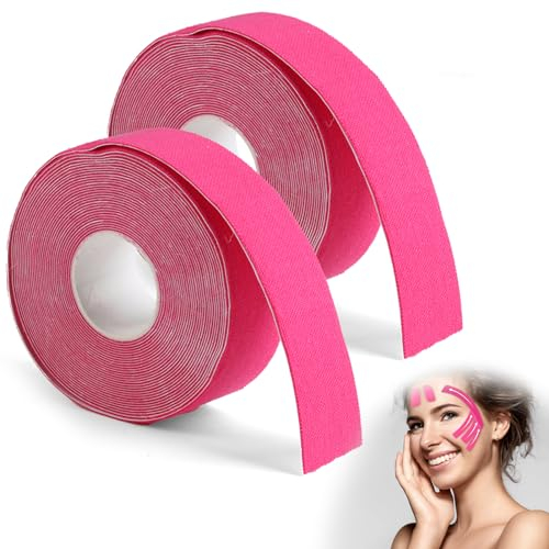 Face tape 2 Stück Anti Falten Pflaster, 2,5 cm*5 m Lifting Tapes Gesicht, Anti Falten Gesichtstape für Glatte Augen, Multifunktional Face Tape für Schlupflider Stripes (Rosa)
