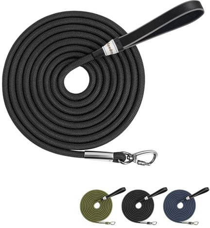 Wisedog 5m Black Tough Rope Long Line Lead with Soft Padded Handle for Dogs