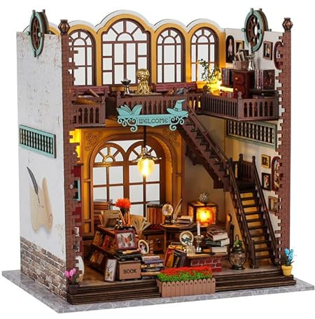 Kit décoratif de serre-livres créatif pour coin de livre - Puzzle 3D en bois pour chambre d'adulte - Décoration de maison de poupée (cabane magique)
