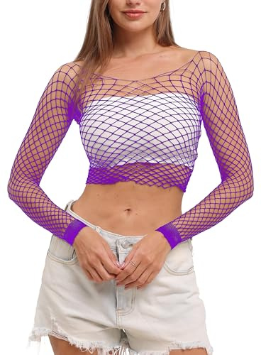 LEMON GIRL Top da donna a rete crop top lingerie babydoll top chemise taglia unica US 2-18, Viola, Taglia unica
