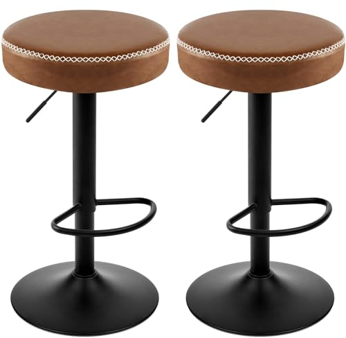 EUGAD Barhocker 2er Set, runder Hocker drehbar höhenverstellbar, Küchenhocker, Thekenstuhl mit Metallgesetll, Tresenhocker Vintage-Kunstleder, für Bar Kücheninsel Bistro, Braun, 1085BY-2
