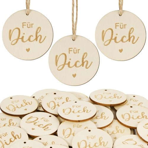 BOFUNX 30 Stücke Holz Geschenkanhänger Für Dich Holzanhänger Rund Holzscheiben Holzdeko Streudeko für Hochzeit Taufe Geburtstag Party