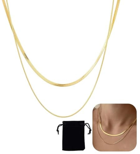 Collana Donna Oro a Catena Serpente Doppio Strato Spina Pesce Girocollo Acciaio Inossidabile Catena Piatta Gioielli per Donne Ragazza