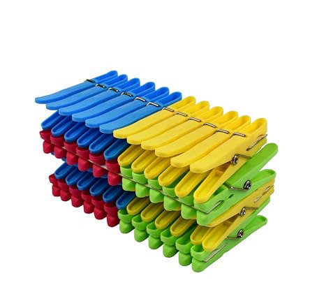 LAGUELLE - Set di 48 mollette in plastica, realizzate in Francia, riciclate e riciclabili, anti-UV, protezione morbida per il bucato, colore: blu, giallo, rosso, verde