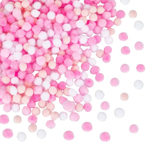 SUNNYCLUE 400 Stück Kleine Rosa Pompons Flauschbälle Großpackung Zum Valentinstag 10mm Mini Pompon Ball Weich Rund Flauschig Puff Katzen Kätzchen Googly Pompons Für DIY Kunsthandwerk Girlandenanhänge