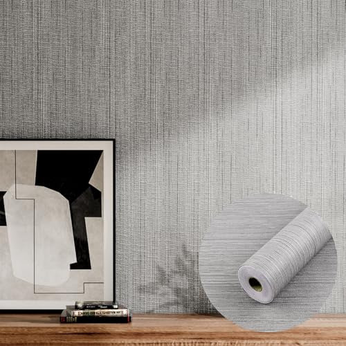 TAPLUX Selbstklebende Tapete Grastuch Strukturtapete Grau 60cmx1000cm, Wasser Hitzebeständig Leinen Klebefolie, Vintage Möbelfolie Selbstklebend Folie für Wohnzimmer, Schlafzimmer, Küche, Badezimmer