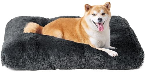 EHEYCIGA Flauschig Hundebett Kleine Hunde, Hundekissen Mittelgroße Hunde Waschbar, Kuschelig rutschfest Hundematte mit Langem Plüsch, Dunkel Grau, 75x50cm