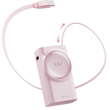 iWALK Powerbank mit einziehbarem 70cm USB-C Kabel,Power Bank 10000mAh PD 30W Schnellladen Tragbares Ladegerät,Externes Akkupack mit 3 Ausgängen für iPhone 16/15/14/13 /Pro/Pro Max,Samsung,Android,iPad