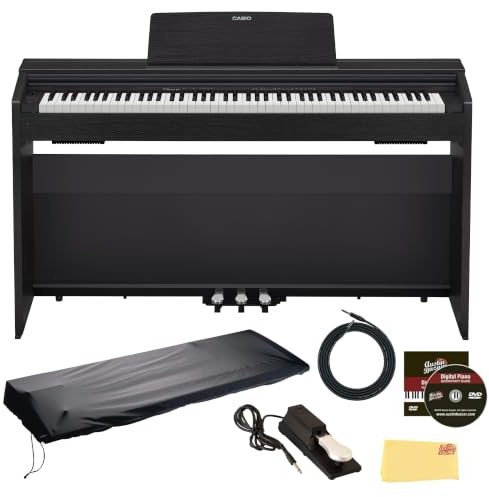 Casio Privia PX870BK Digitalpiano mit 88 Tasten, schwarzes Bundle mit Sustain-Pedal, Abdeckung, Kabel, Online-Klavierunterricht, Austin Bazaar Anleitungsvideo und Poliertuch
