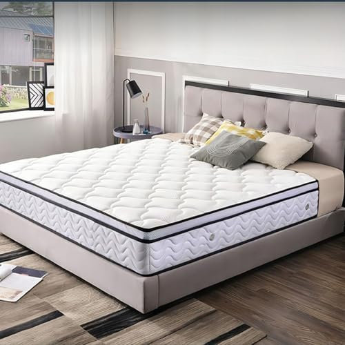 Premium Doppelbett, 90 x 200 cm, Hybrid-Memory-Schaum und Federkernmatratze mit Kühlgel, 25 cm dick für ultimativen Komfort und Unterstützung