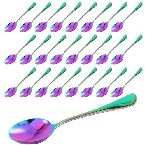 CHUIFAI 25 Stück Teelöffel Regenbogen, 13,5cm Lang Edelstahl Tafellöffel mit bunter Titanbeschichtung, Kaffeelöffel Espressolöffel Müslilöffel, Mini Löffel Suppenlöffel für Tee, Kaffee, Dessert