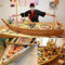 TUPOSTAR Japanisches Sushi-Boot Aus Bambus, Serviertablett, Sushi-Sashimi-Teller, Bootsform, Lachs-MeeresfrüChtebehäLter, GroßEr Trockeneis-Servierteller, FüR Restaurant,A,L60×W21cm