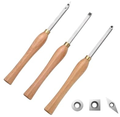 Faeymth Drechselmeißel-Set, 3-Teilig, Drechselwerkzeuge Inklusive Quadratischer, Runder und Diamantbesetzter Hartmetallklingen zum Drechseln Von