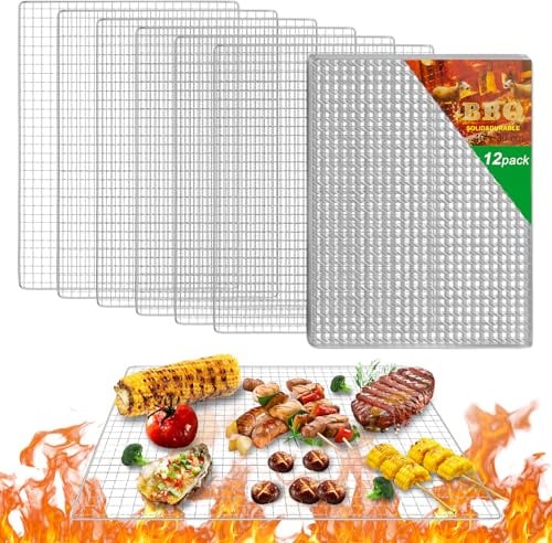 OSVINO Topper per griglia usa e getta, confezione da 12 pezzi, griglia di ricambio per griglia in rete, griglia per forno e barbecue all'aperto, resistente per forno e barbecue all'aperto