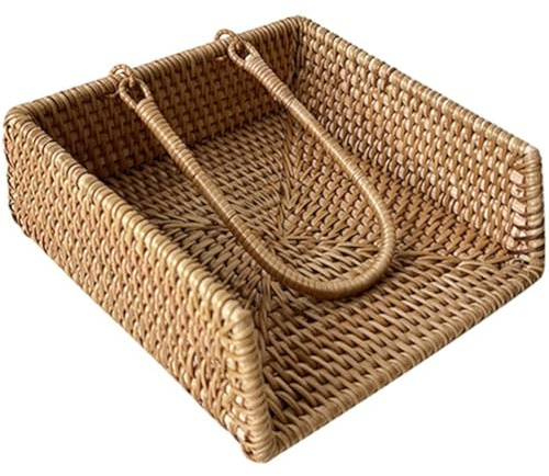 Ericetion Rattan Napkin Holders, Cocktail Napkins Tray Woven Serviette Dispenser Handcrafted Flat Napkin Holder for Table Restaurant Kitchen