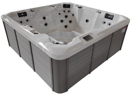 Spa Rigide Aquasani Serenity – 5 Places (3 Sièges + 2 Allongées) – 35 Jets d’Eau, 12 Jets d’Air, Blower 700W – Ozone, Cascade, Aromathérapie – Habillage Bois Composite Gris – 199 x 199 x 78 cm