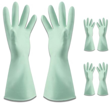 3 Pairs Reusable Cleaning Gloves, Medium Rubber Gloves, Dishwashing Gloves for Kitchen Cleaning, Household Duties (Medium, Green)