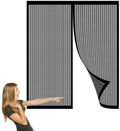 Insektenschutz für Fenster mit Rahmen 85 x 240 cm Ohne Bohren Automatisches Magnet Fliegenvorhang für Fenster Und Türen, Schwarz