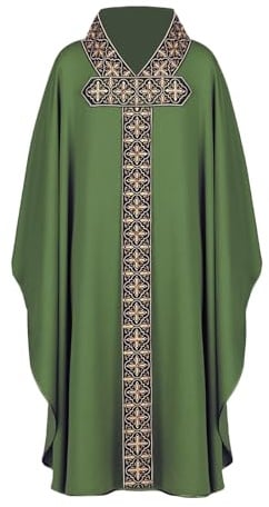 Duohropke Klerus Priester Robe für Männer Katholische Mäntel Kirche Vater Ärmellos Messe Kleidung mit Stola Cosplay Katholisches Kostüm Priester Gewand Taufe Kommunion Hochzeit Gottesdienst