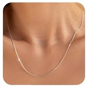 RMMD Kette Silber Damen - 18K Weißgold Schlangenkette Schuppenkette Silber Halskette ohne Anhänger Ketten Dünne Silberkette Damen Schmuck Silver Necklace Women Jewelry Geschenke für Freundin Frauen