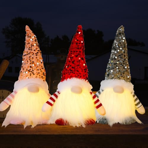 KQWVZ 3 Stück Weihnachtswichtel Figuren LED, Weihnachtsdeko Wichtel LED, Weihnachtswichtel Beleuchtet, Weihnachten Deko Wichtel mit Licht für Innen Tischdekoration Weihnachten Party Deko