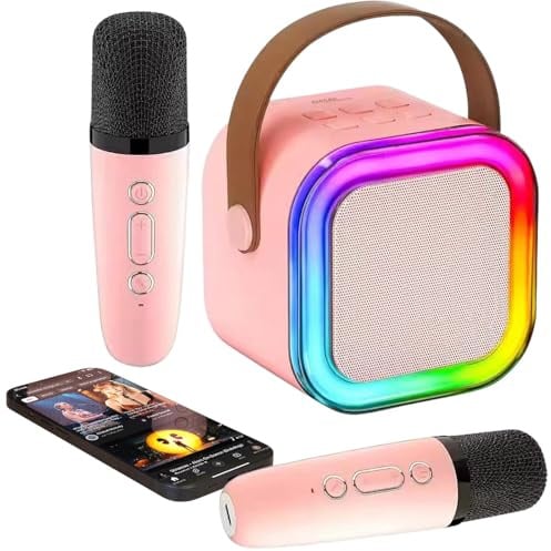 auvisio Karaoke Anlage: Karaoke-Maschine mit 2 Mikrofonen, RGB-LEDs, Bluetooth, USB, microSD (Anlage mit 2 Mikrofonen, Maschine Kinder, Box)