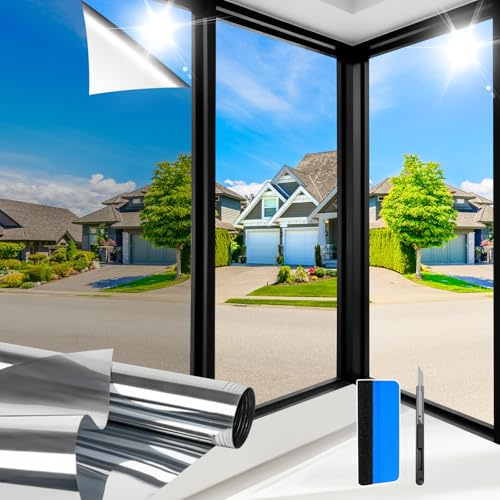Zindoo Fensterfolie Spiegelfolie 75 x 120 cm – von innen durchsichtig, von außen bei sonnigem Wetter Blickdicht, UV-Schutz Sonnenschutzfolie, für Balkon- und große nach außen gerichtete Fenster