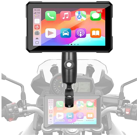 JDUYHS Motorrad GPS Navigationsbildschirm für Piaggio Vespa GTS GTV 250 300, Kabellos Wasserfest 5 Zoll Touch Display mit CarPlay und Android Auto, Universelle Lenkerhalterung