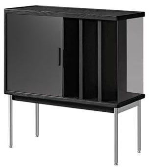 GJHGNFRDK Portant de stockage d'enregistrement CD, Meuble de rangement for disques en bois avec pieds acier inoxydable 70x35,5x75,8 cm
