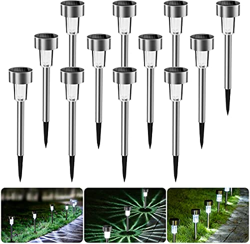 CGBOOM Lampes Solaire Exterieur Jardin Lot de 12 Lumiere Exterieur Jardin LED en Acier Inoxydable Étanches Eclairage Exterieur Pour Terrasse, Pelouse et Chemins(Lumière Blanc)