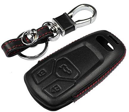 M.JVisun Echtes Leder Fall Abdeckung für Audi A4 A4L A5 A6 A7 A8 Q5 Q7 R8 RS Q3 RS4 RS5 RS7 S4 S5 S6 S7 S8 SQ5 SQ7 TT TTS TT-RS Schlüssel Autoschlüssel Mit Schlüsselanhänger - Leder - Schwarz