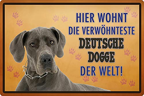 Blechschild 20x30cm gewölbt verwöhnteste Deutsche Dogge Hund Deko Schild