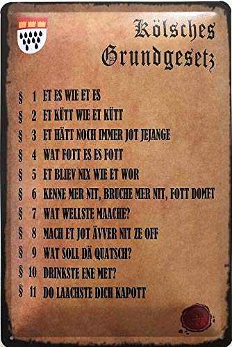 Deko7 Blechschild 30 x 20 cm Kölsches Grundgesetz