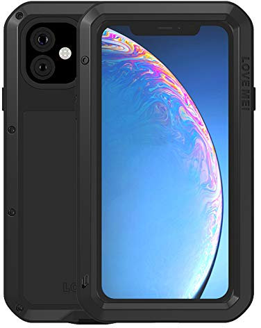 LOVE MEI for iPhone 11 Case,Outdoor Sports Armor Tank Shockproof Dust/Dirt/Snow/Splash Proof Hybrid Heavy Duty Aluminum Metal+Silicone+Tempered Glass Case Cover for iPhone 11 6.1 inch 2019 (Black)