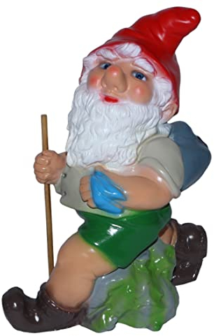 RAKSO Gartenzwerg Deko Garten Figur Zwerg Wanderer mit Sack und Stock aus Kunststoff Höhe 33 cm