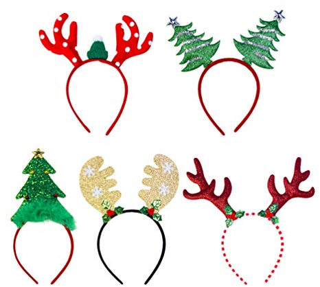 Amosfun 5 Stück Weihnachts-Haarreifen mit Rentiergeweih, festliche Kopfbedeckung für Kinder, vielseitiges Haarschmuck für Weihnachtsfeiern und Kostüme